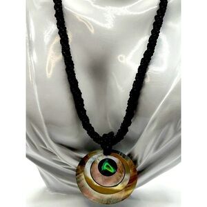 Handmade Black Beaded Necklace With Abalone Shell Pendant.  A34
